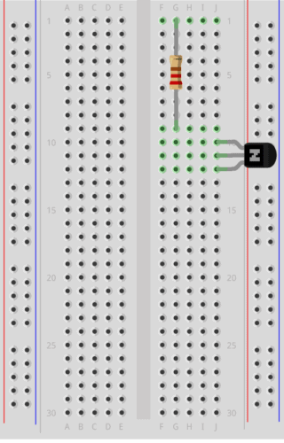 Breadboard with transistor and resistor