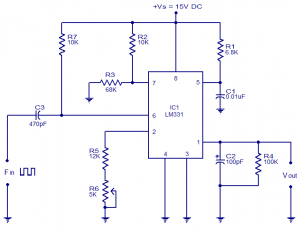 基于ICLM331的簡單頻率電壓轉換器電路