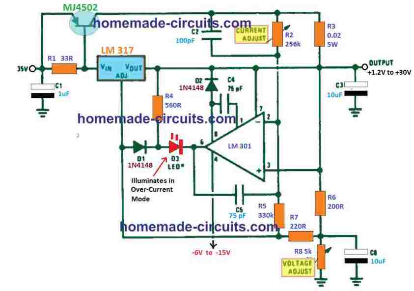 三个lm723大电流可调电源电路图分享