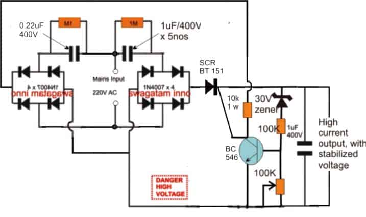 SCR based transformerless power supply circuit