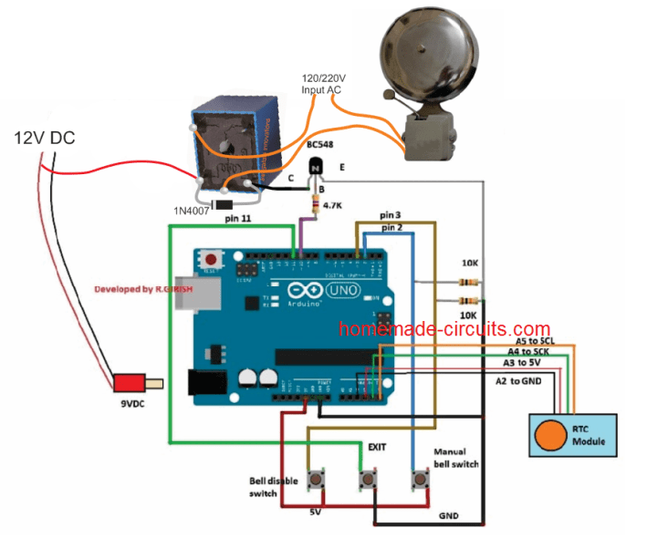 帶有Arduino的學校鈴聲計時器電路