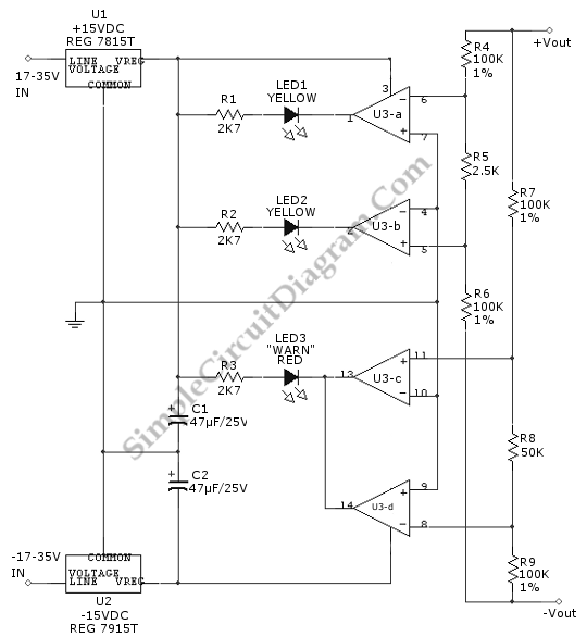 對稱電源平衡指示器電路原理圖