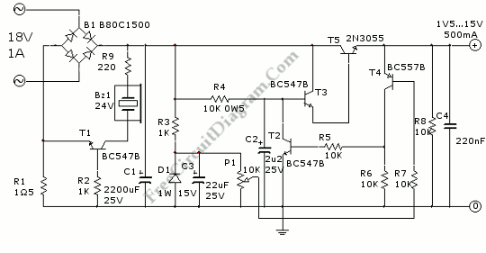 2N3055可变电源电路原理图