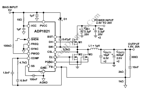ADP1821降压DC-DC转换器电路图