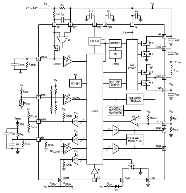 ADI公司LTC4125無(wú)線電源發(fā)射器示意圖（點(diǎn)擊放大）