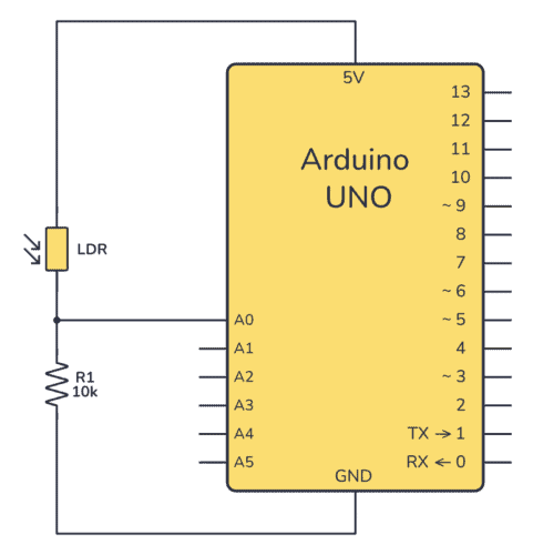 使用光敏電阻的Arduino光傳感器電路示例