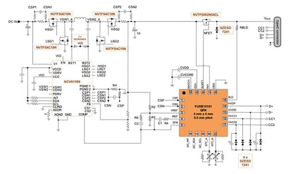 FUSB15101 直接控制四級 DC/DC 轉換器控制器 NCV81599（點擊放大）