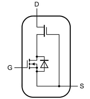 共源共柵配置中的低壓硅 MOSFET 示意圖