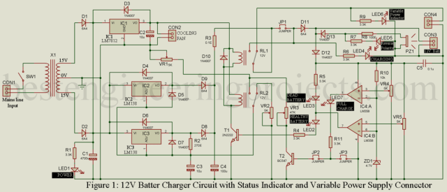 12V铅酸蓄电池充电器电路