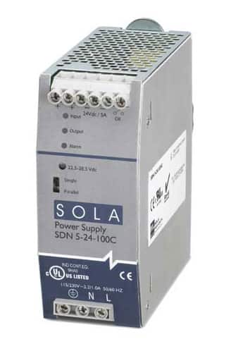 SolaHD 的 SDN5-24-100C 緊湊型 DIN 導軌安裝電源的圖片