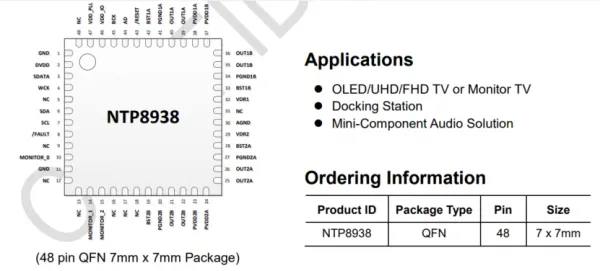 NTP8938<b class='flag-5'>音頻</b><b class='flag-5'>功放</b><b class='flag-5'>芯片</b>-高性能<b class='flag-5'>數字音頻</b>解決方案