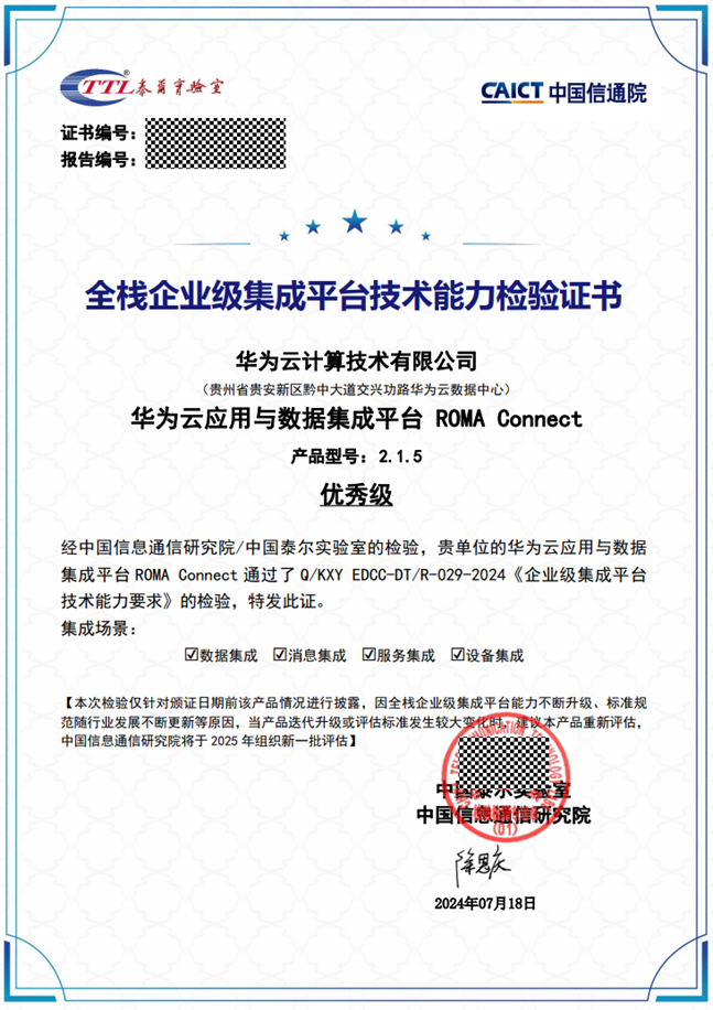 首批最高級！華為云 ROMA Connect 獲信通院全棧企業級集成平臺優秀級