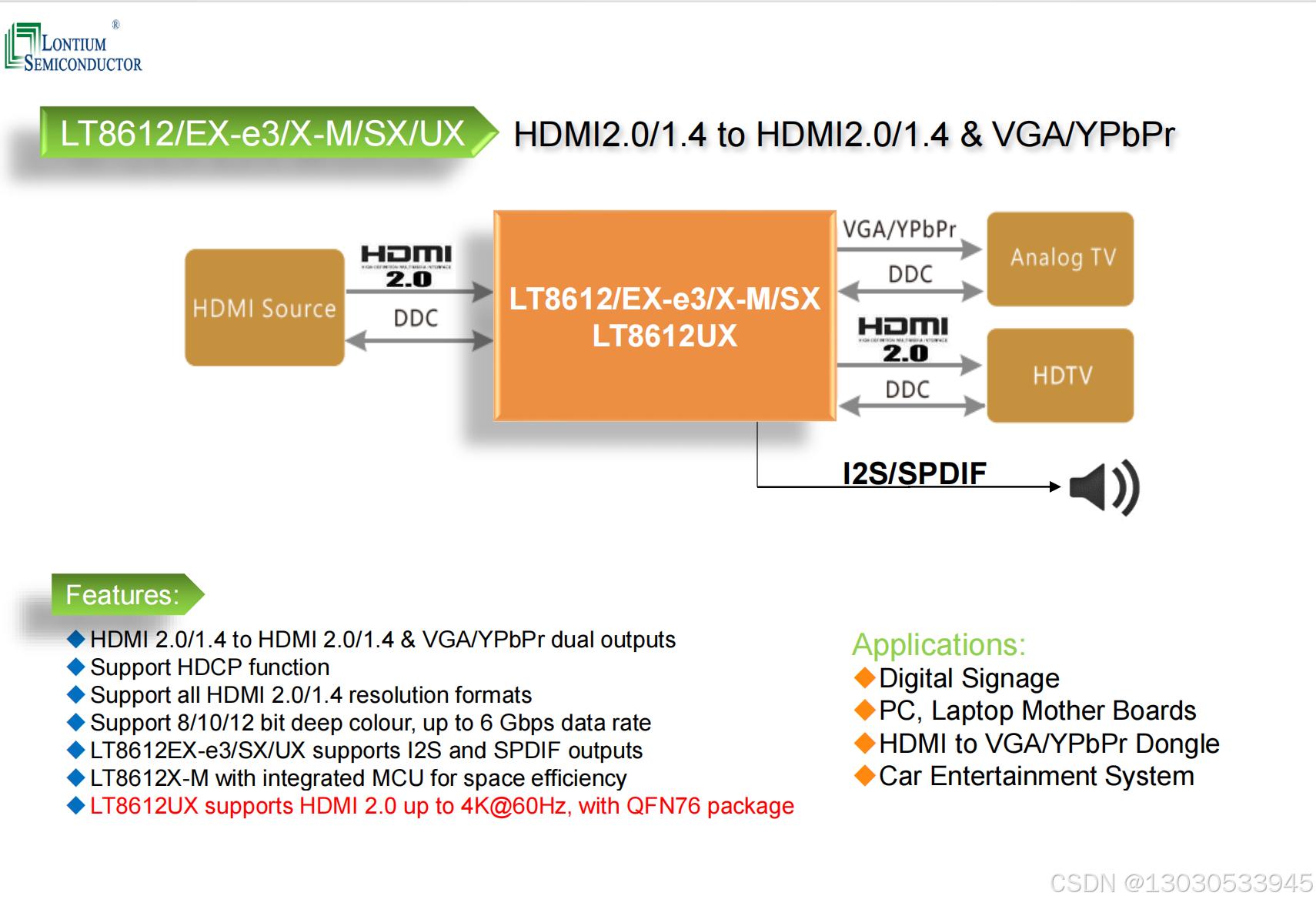 <b class='flag-5'>龙</b><b class='flag-5'>迅</b><b class='flag-5'>HDMI</b><b class='flag-5'>转</b>VGA方案 <b class='flag-5'>LT8612UX</b>（<b class='flag-5'>HDMI2.0</b>） <b class='flag-5'>LT</b>8612SX <b class='flag-5'>LT</b>8511EX <b class='flag-5'>LT</b>8522EX <b class='flag-5'>LT</b>8612EX_e（<b class='flag-5'>HDMI</b>1.4）完美解决方案