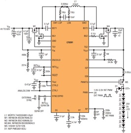 降压-升压LED驱动器具有内部PWM<b class='flag-5'>调光</b>和<b class='flag-5'>无闪烁</b>扩频功能