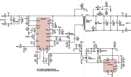 <b class='flag-5'>LT8310</b>/<b class='flag-5'>LT1431</b>正激式<b class='flag-5'>转换器</b>设计具有简单的原理图和较少的组件数量