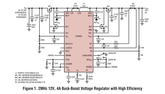 60V 2MHz<b class='flag-5'>降压</b>-<b class='flag-5'>升压</b><b class='flag-5'>控制器</b>以高效率和低<b class='flag-5'>EMI</b>调节高功率电压和电流