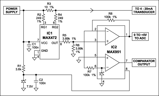 两个IC将4-20mA信号<b class='flag-5'>转换为</b>0-5V输出