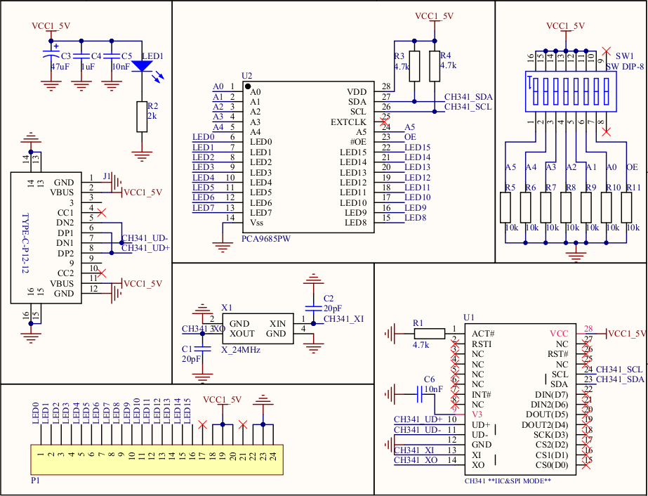 以CH341+PCA9685为方案制作一块PCB电路板