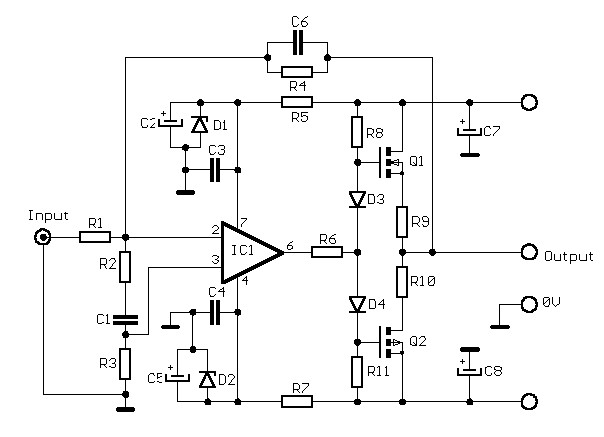 <b>12W</b>场效应管<b>音频放大器</b><b>电路</b>图