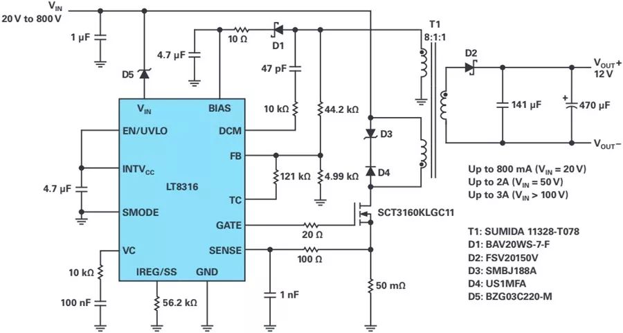 利用反激式控制器LT8316擴展電源電壓