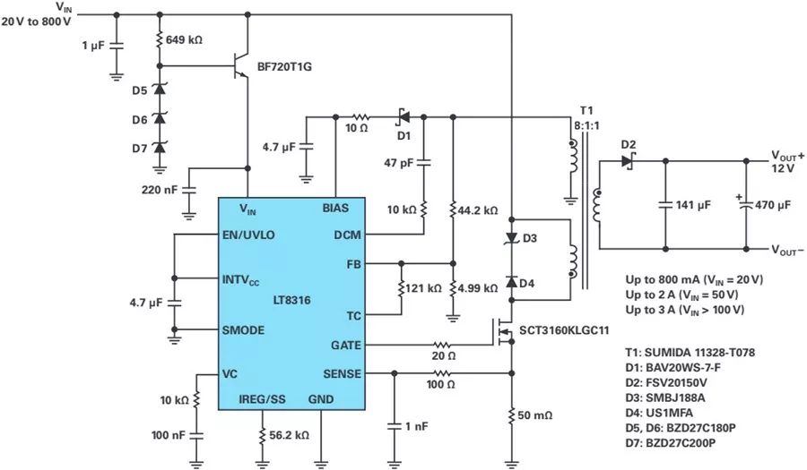 利用反激式控制器LT8316擴展電源電壓