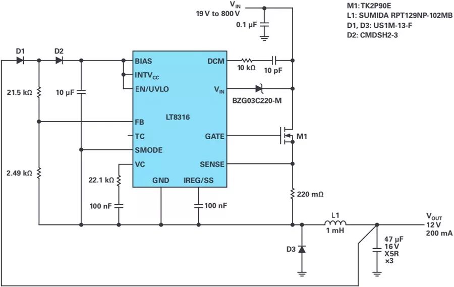 利用反激式控制器LT8316擴展電源電壓