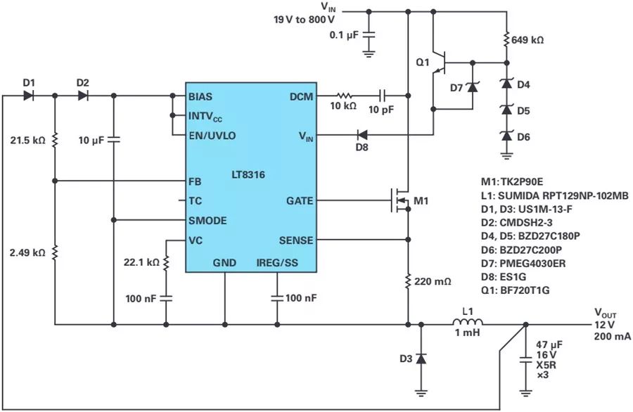 利用反激式控制器LT8316擴展電源電壓