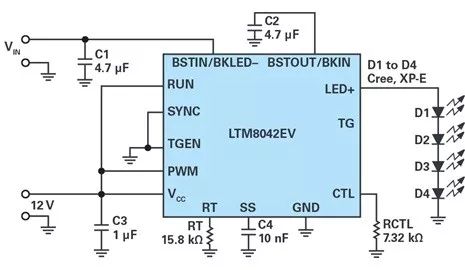 LTM8042可轻松用作升压、降压或降压-升压驱动器