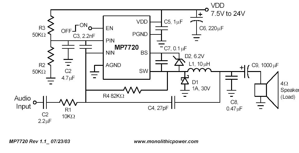 一種數字功放電路(MP7720)