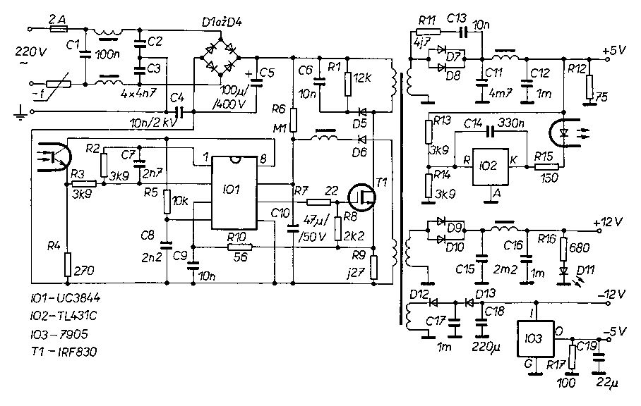 UC3844组成的60W开关电源电路