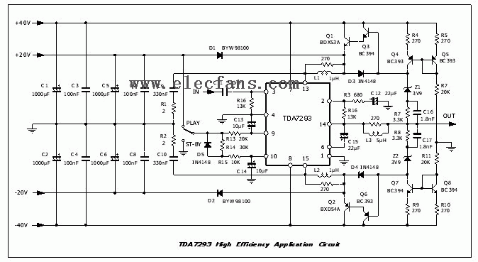 TDA7293高效G類放大器電路