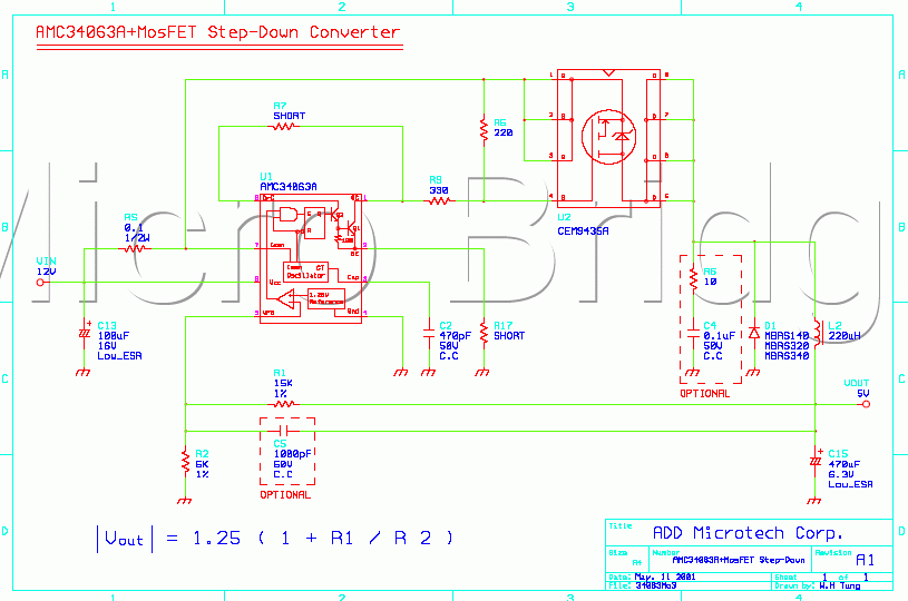 MC34063+MOSFET扩流电路原理图 12v转5v电路