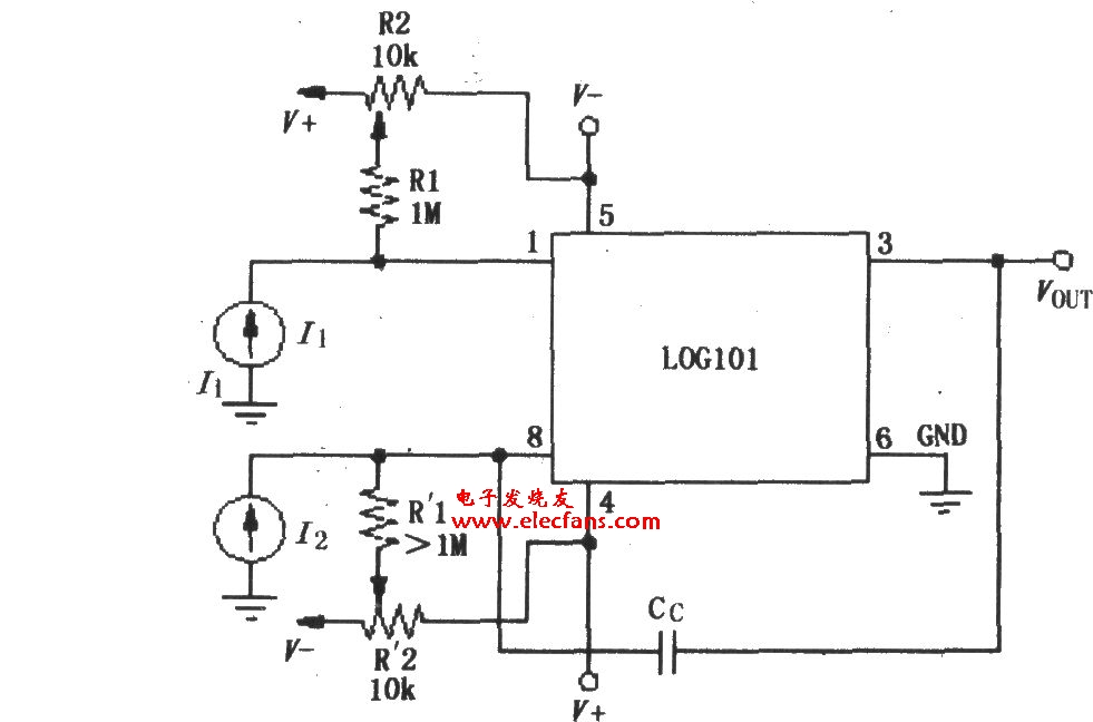 对数和对数比率放大器LOG101／104的偏流调零电路