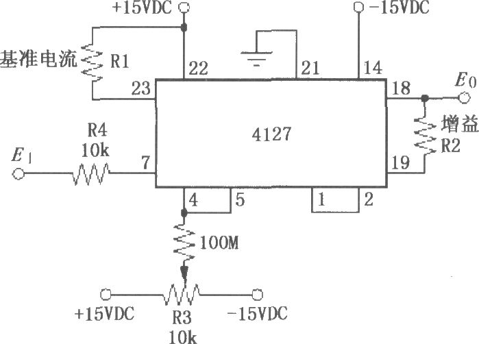 輸入電壓E1為負時的對數變換功能電路(對數放大器4127)