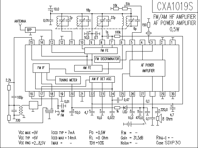 CXA1019S調(diào)頻<b class='flag-5'>調(diào)幅</b><b class='flag-5'>收音機(jī)</b>電路