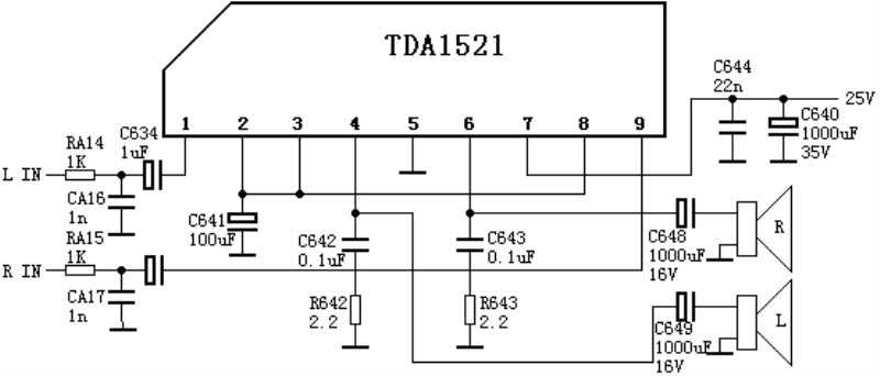 彩色电视机常用伴音电路TDA1521