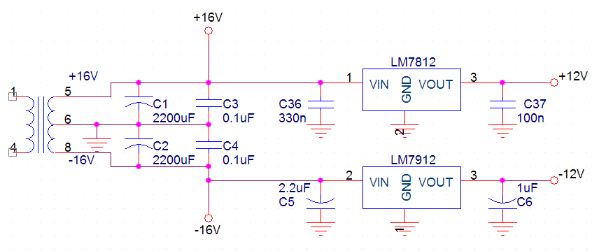 输出双组b class='flag-5'正负电压/b12b class='flag-5'V/b的稳压b class='flag-5'电源/b电路图