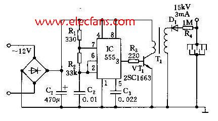 用NE555制作的高压<b class='flag-5'>静电</b><b class='flag-5'>发生器</b>电路图