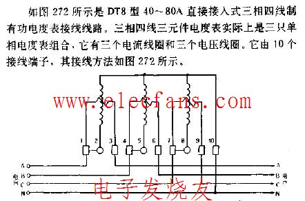 DT8型40-80A直接接入式电度表接线图