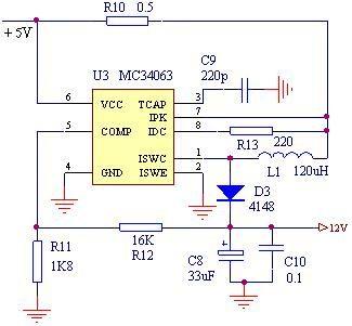 <b class='flag-5'>5V</b>升12<b class='flag-5'>V</b>的<b class='flag-5'>電路</b>圖(IC:<b class='flag-5'>MC34063</b>)