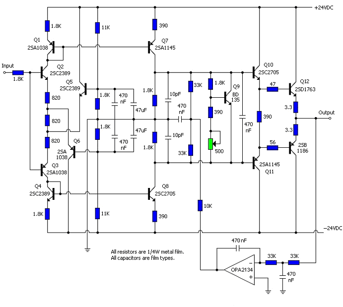 耳機放大電路圖(三極管+運算放大器opa2134)