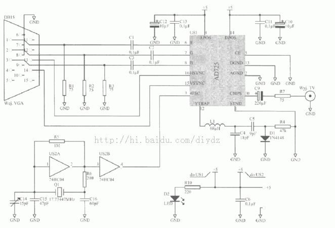VGA视频接口转PAL制信号的电路图
