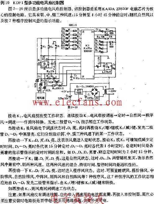 KDF1型多功能电风扇控制器电路图