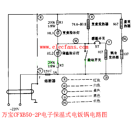 万宝电子保温式电饭锅电路图CFXB50-2P型