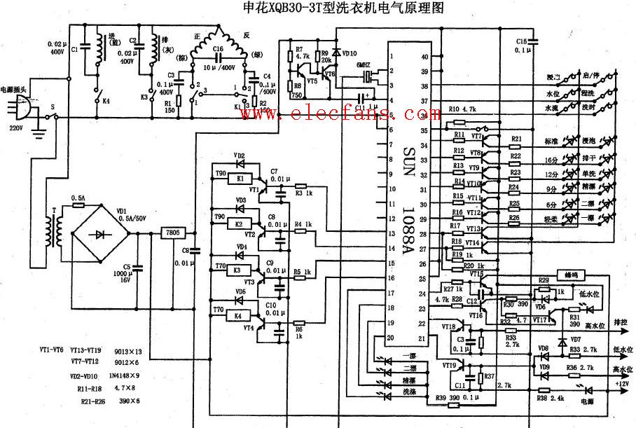 申花洗衣机电路图XQB30-3T型