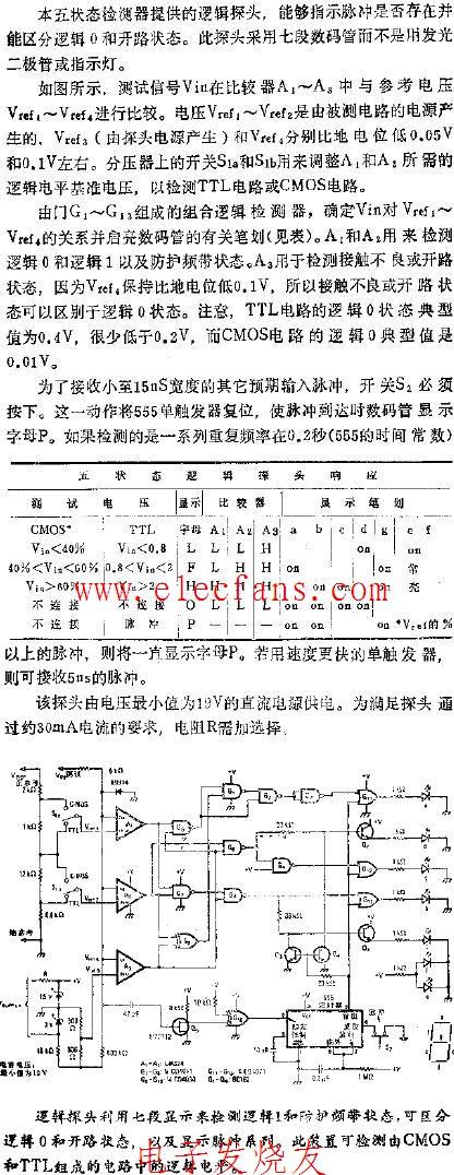 能显示五种状态的动态逻辑探头电路图