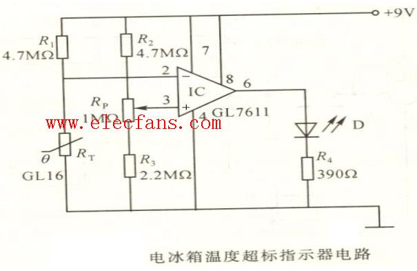 冰箱溫度超標指示電路圖