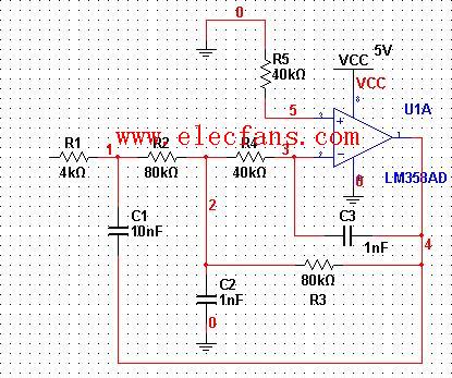 三階RC有源低通濾波器電路圖