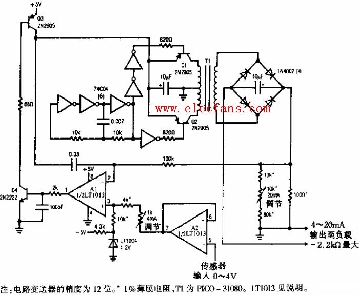 输出4-20MA的电流电路变送器电路图