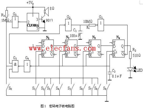 数字密码锁电路图